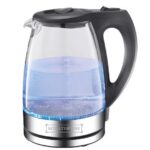 Stakleno kuvalo za vodu uključeno i daje plavu boju.